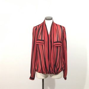 Bisou bisou women’s shirt size large red and blacked striped
